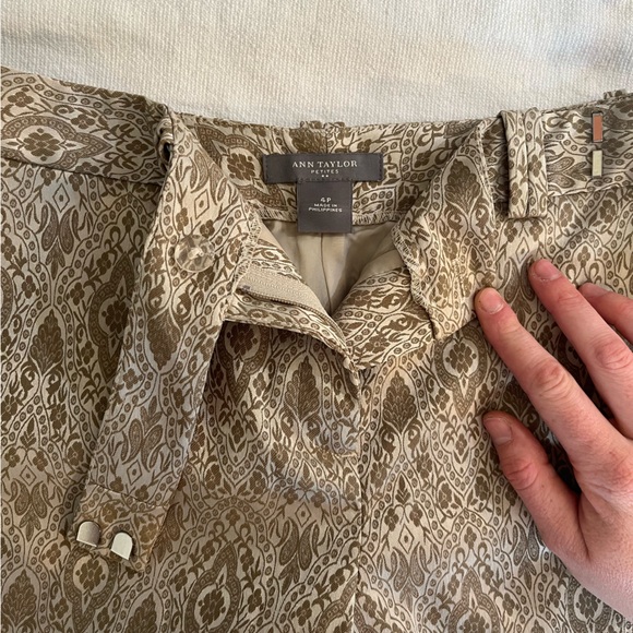 Ann Taylor Petites 4  Silvery Gold Embroidered Slacks Patterned Work Wear Office - Picture 5 of 8